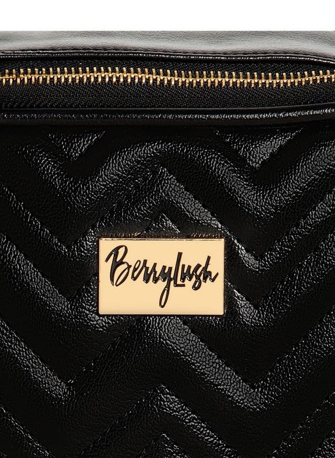 Berrylush Women Solid Black Non-Detachable Strap PU Quilted Crossbody Sling Bag - Image 5