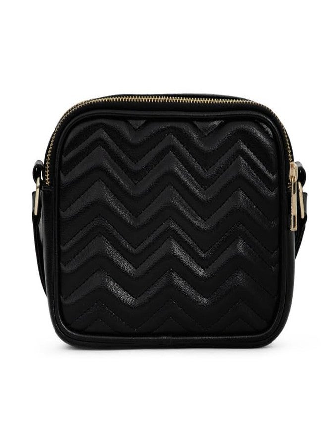 Berrylush Women Solid Black Non-Detachable Strap PU Quilted Crossbody Sling Bag - Image 4