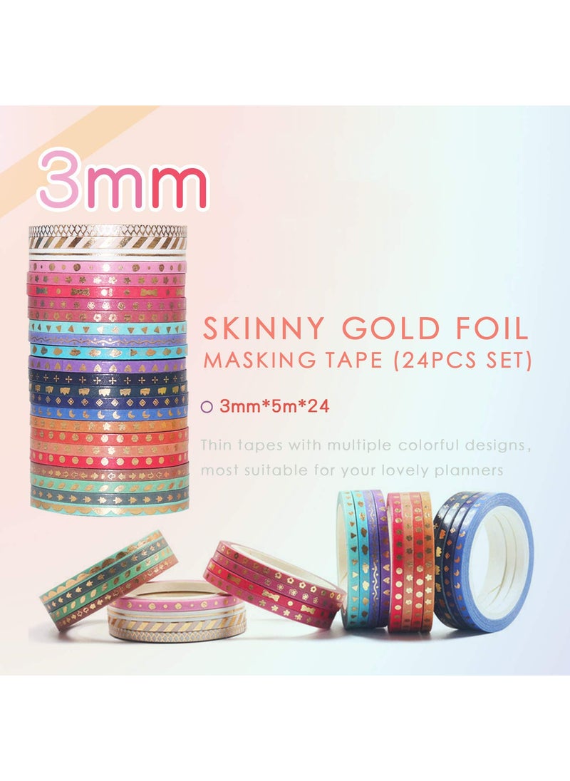 ELEPHANTBOAT - ELEPHANTBOAT® Washi Tape, Scrapbook Tape Craft Supplies 3mm Wide for DIY, Decorative Craft, Gift Wrapping, Scrapbooking 24rolls (3mm*5M) - Image 1