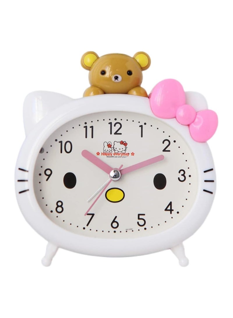 عام ساعة منبه كوايي، ساعة منبه بمظهر قطة، ساعة كرتونية للقطط، منبه صامت، طالب، فتيان، فتيات، ساعة أطفال - Image 1