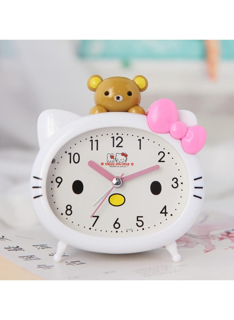 عام ساعة منبه كوايي، ساعة منبه بمظهر قطة، ساعة كرتونية للقطط، منبه صامت، طالب، فتيان، فتيات، ساعة أطفال - Image 3