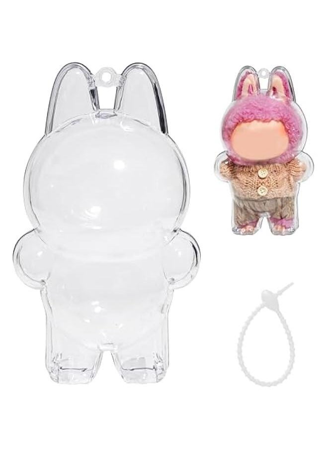 Arabest 1PCS Protective Case Compatible with LABU The Monsters Exciting Macaron - Clear Plastic Box with Keychain & Anti-Loss Silicone Strap,Plastic Clear Display Box(No Doll Included,17CM)  - Image 1