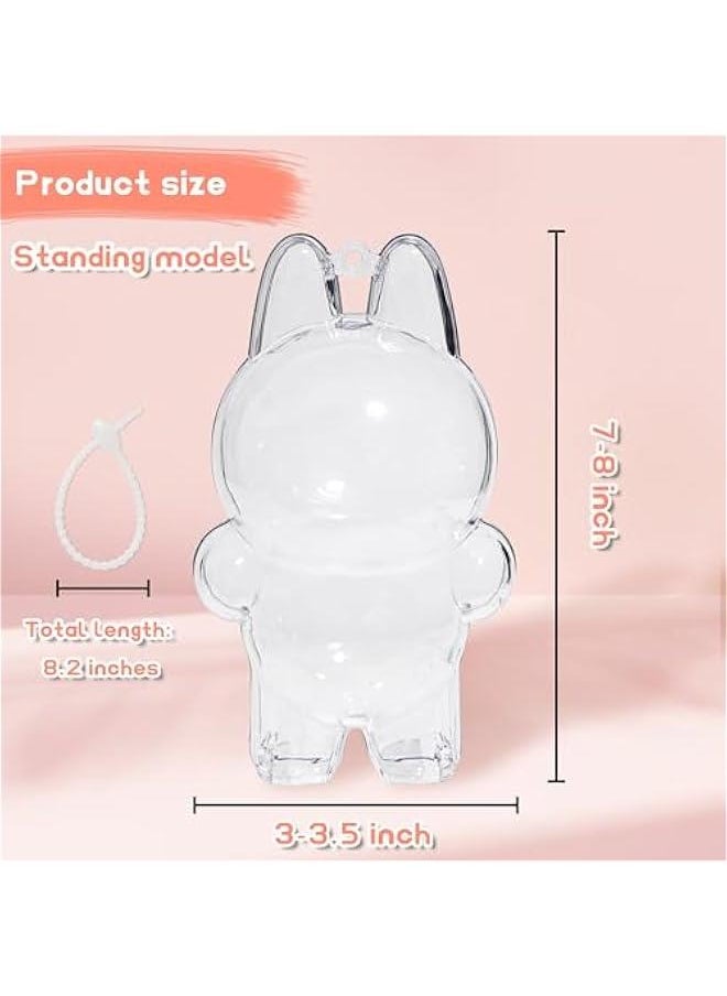 Arabest 1PCS Protective Case Compatible with LABU The Monsters Exciting Macaron - Clear Plastic Box with Keychain & Anti-Loss Silicone Strap,Plastic Clear Display Box(No Doll Included,17CM)  - Image 3