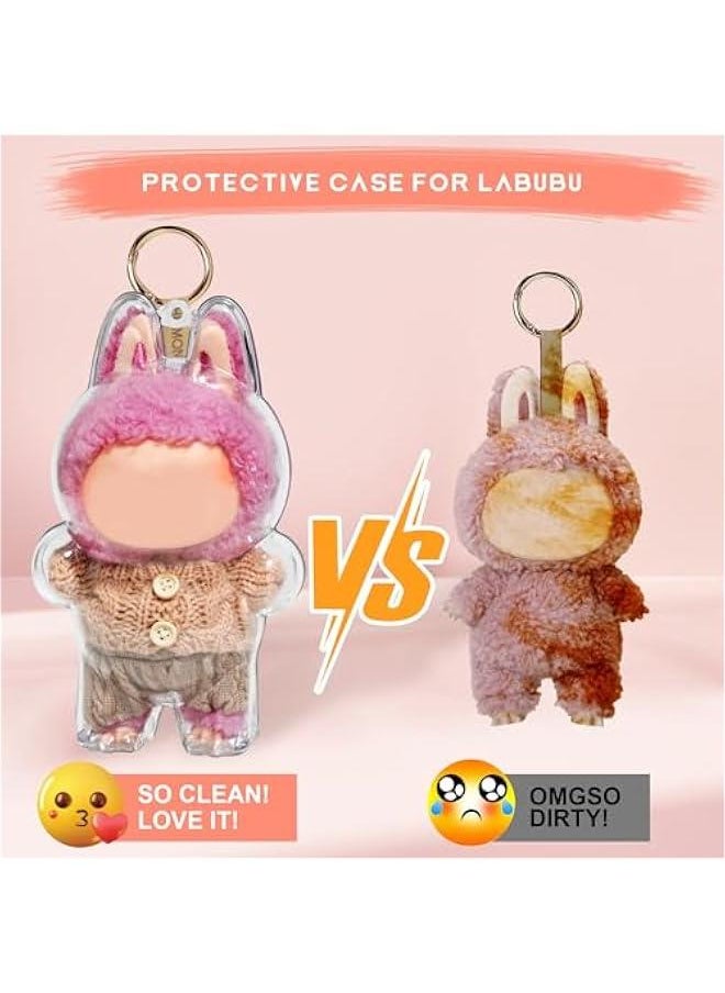 Arabest 1PCS Protective Case Compatible with LABU The Monsters Exciting Macaron - Clear Plastic Box with Keychain & Anti-Loss Silicone Strap,Plastic Clear Display Box(No Doll Included,17CM)  - Image 4