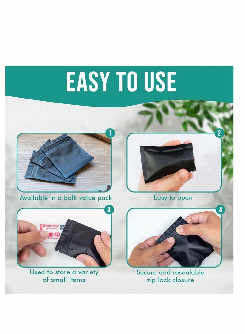 NIBEMINENT Resealable Mylar Bags, Smell Proof Candy Holographic Bags Black Vacuum Seal for Food Storage Coffee Beans, Jewelry Packaging, 100 Pcs, 3 x 4 Inch - Image 4