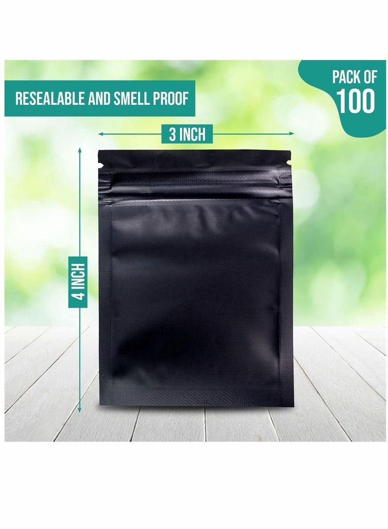 NIBEMINENT Resealable Mylar Bags, Smell Proof Candy Holographic Bags Black Vacuum Seal for Food Storage Coffee Beans, Jewelry Packaging, 100 Pcs, 3 x 4 Inch - Image 2