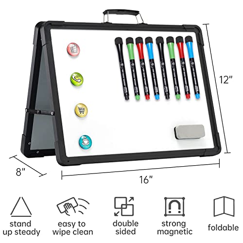 TSJ OFFICE Small Dry Erase White Board - TSJ OFFICE 12" x 16" Mini Easel Desktop Double Sided Whiteboard, Portable Magnetic Board on Table Top with Holder for Drawing, Teacher Instruction, Memo Board - Image 3