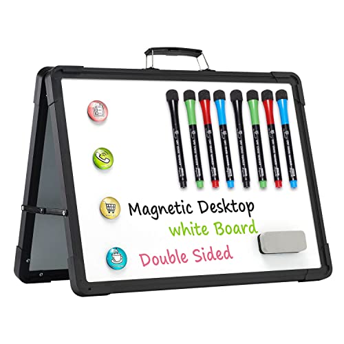 TSJ OFFICE Small Dry Erase White Board - TSJ OFFICE 12" x 16" Mini Easel Desktop Double Sided Whiteboard, Portable Magnetic Board on Table Top with Holder for Drawing, Teacher Instruction, Memo Board - Image 1
