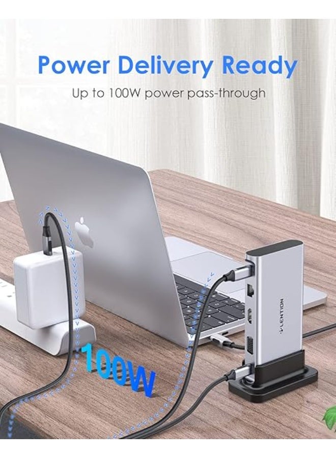 Lention LENTION USB C Docking Station with 100W PD, 4K HDMI, VGA, Ethernet, Card Reader, USB 3.0&Aux Adapter for MacBook Pro, New Mac Air/Surface/Steam Deck, More, Stable Driver Certified(CB-D55, Silver)  - Image 5