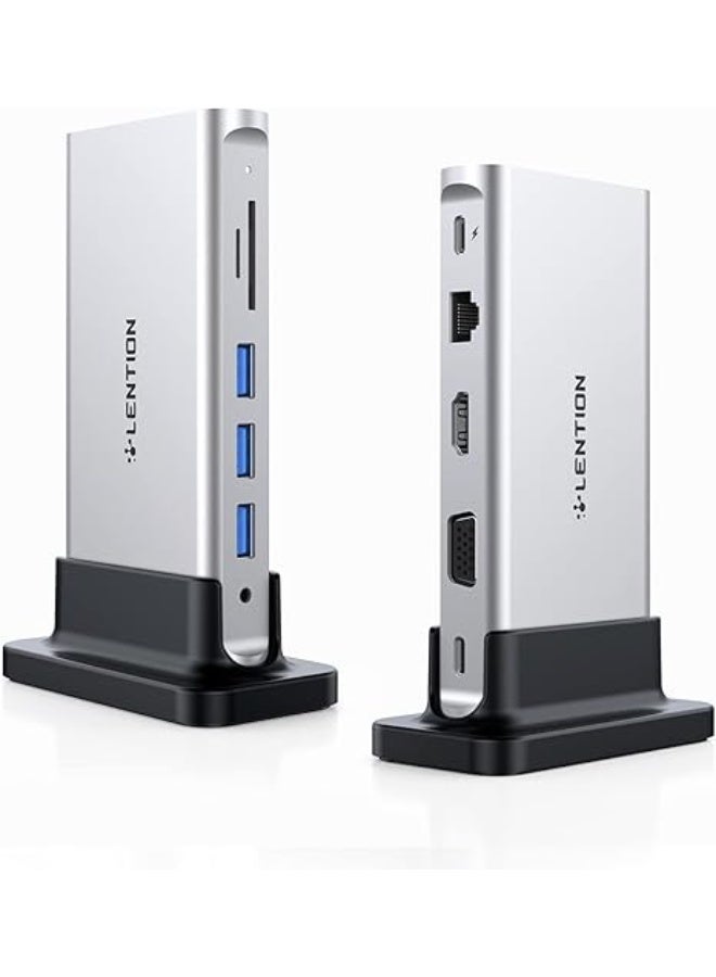 Lention LENTION USB C Docking Station with 100W PD, 4K HDMI, VGA, Ethernet, Card Reader, USB 3.0&Aux Adapter for MacBook Pro, New Mac Air/Surface/Steam Deck, More, Stable Driver Certified(CB-D55, Silver)  - Image 1