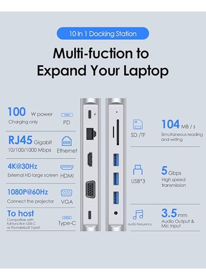 Lention LENTION USB C Docking Station with 100W PD, 4K HDMI, VGA, Ethernet, Card Reader, USB 3.0&Aux Adapter for MacBook Pro, New Mac Air/Surface/Steam Deck, More, Stable Driver Certified(CB-D55, Silver)  - Image 2