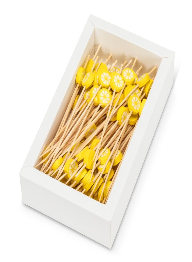 Abbott Collection Lemons Cocktail Picks. 100 Pieces - Bamboo/Wood, Yellow (4.5" L) - Image 1