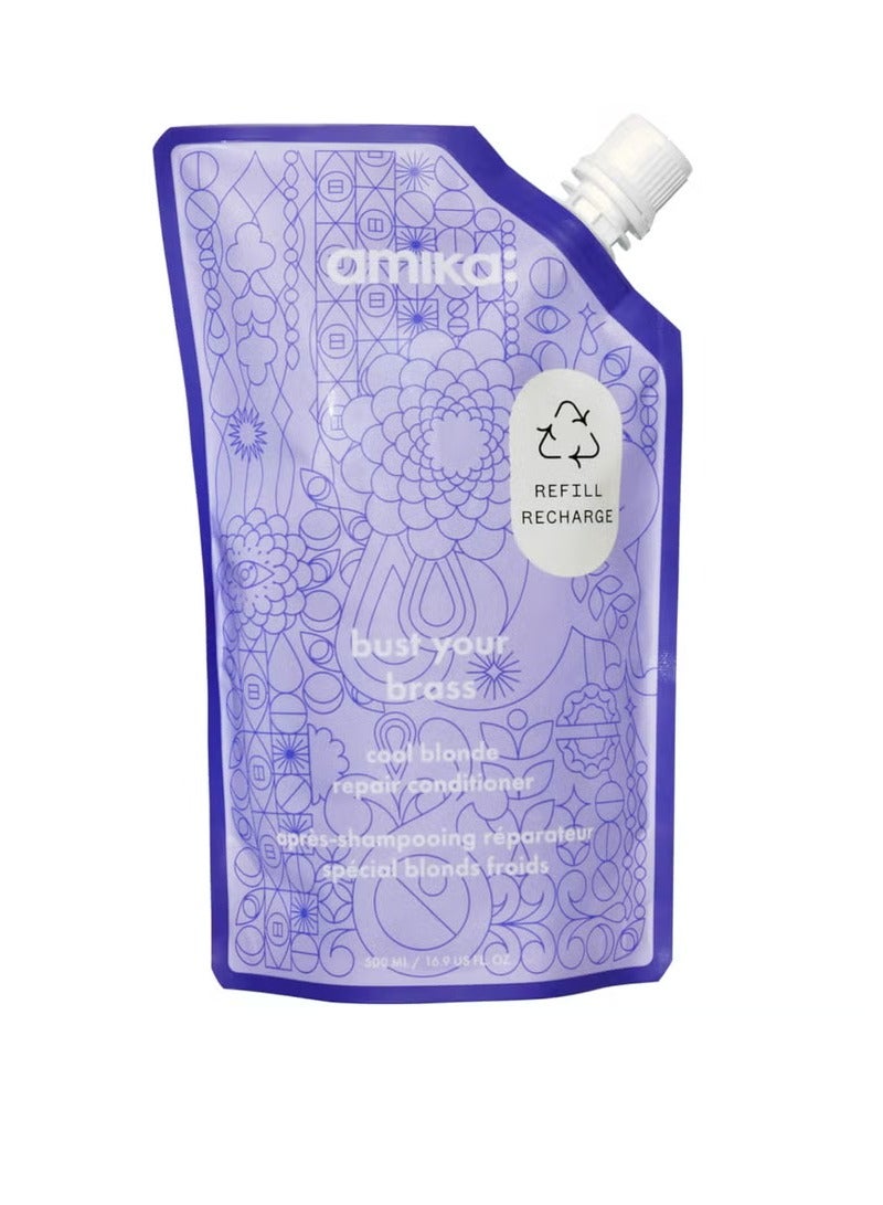 amika Bust Your Brass Cool Blonde Repair Conditioner Refillable Pouch 500ml - Image 1