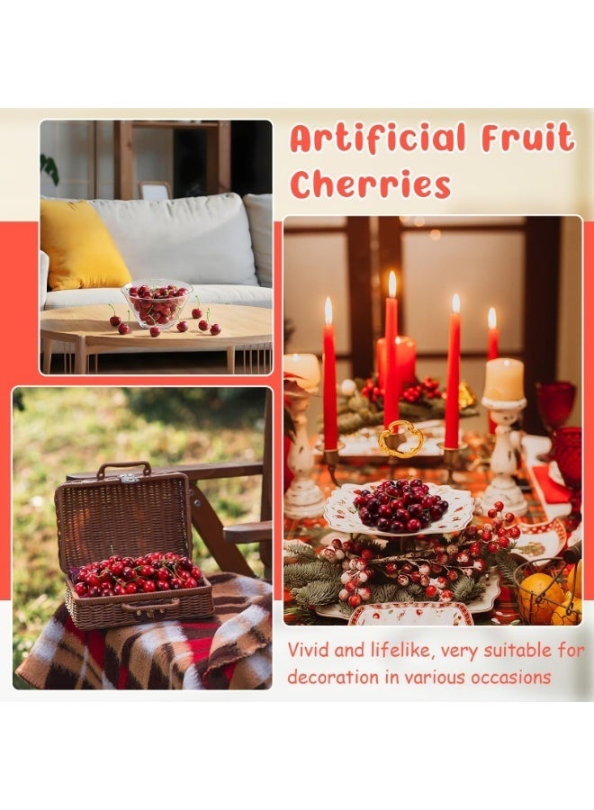 Arabest 50 Pieces Fake Cherries, Artificial Fruit Decorations, Red Simulation Cherry Fake Fruit Model for Party Decor, Home Kitchen, Cabinet , Photography Prop Cognitive Favors (Dark Red) - Image 5