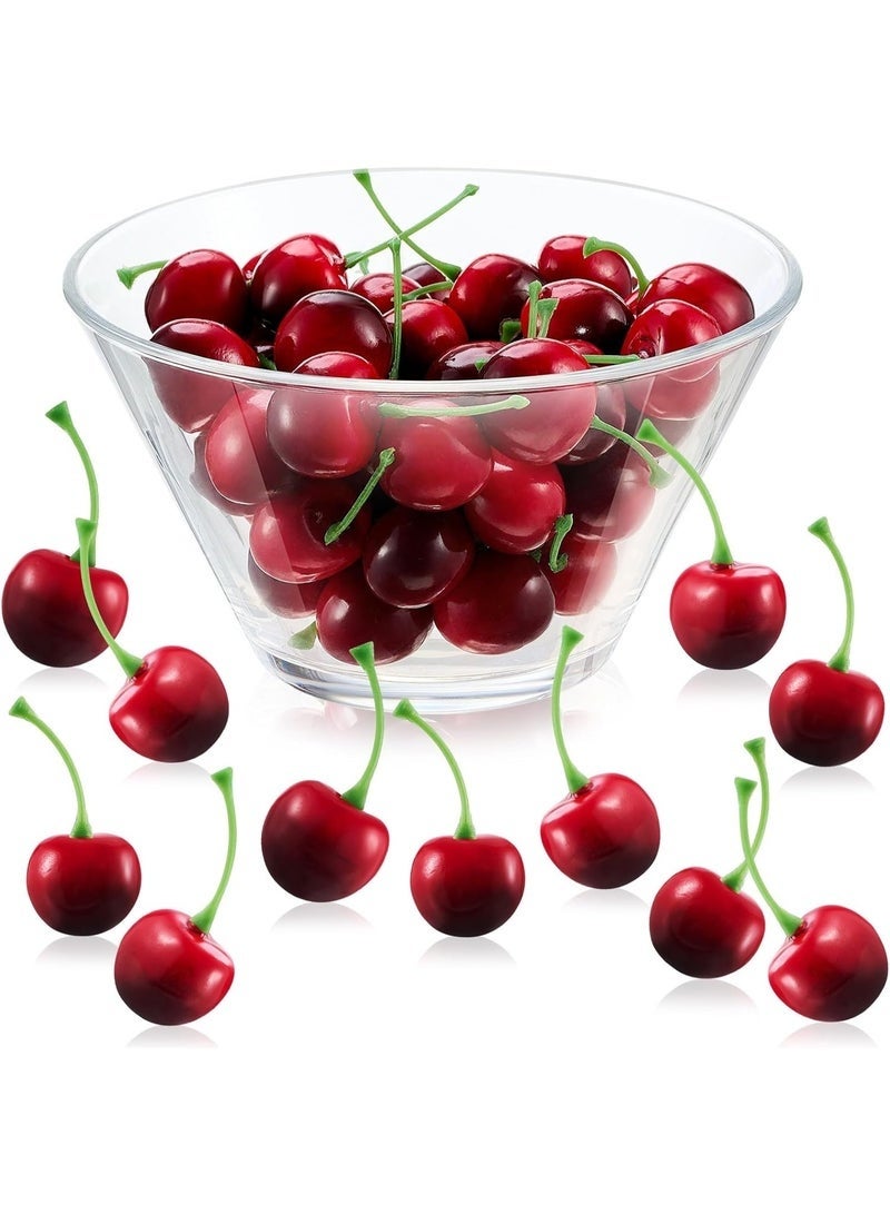 Arabest 50 Pieces Fake Cherries, Artificial Fruit Decorations, Red Simulation Cherry Fake Fruit Model for Party Decor, Home Kitchen, Cabinet , Photography Prop Cognitive Favors (Dark Red) - Image 1