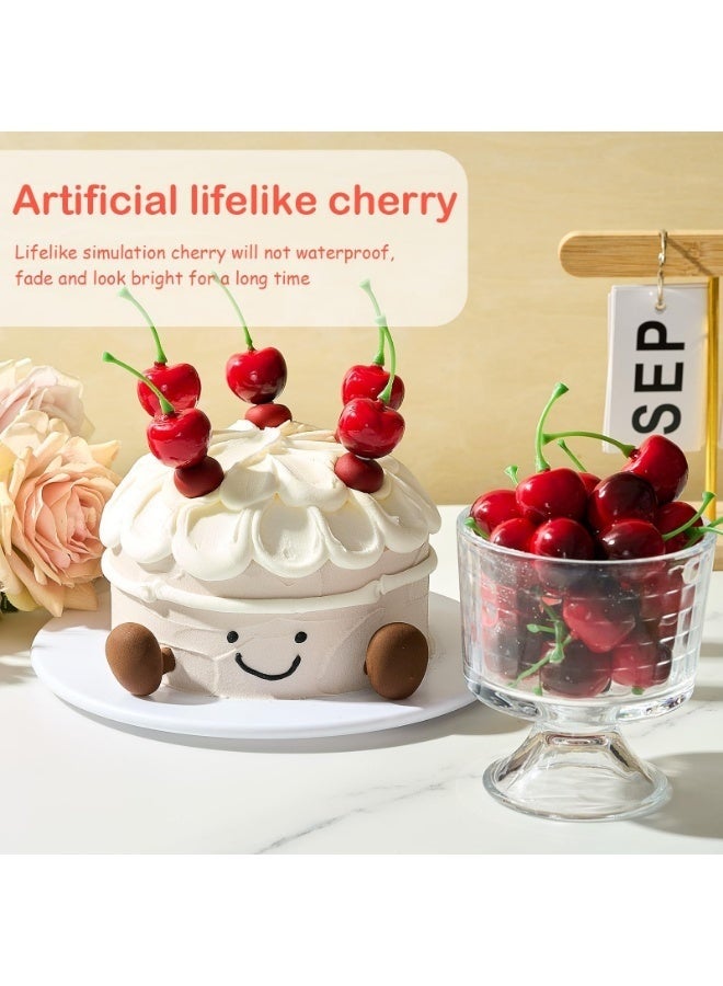 Arabest 50 Pieces Fake Cherries, Artificial Fruit Decorations, Red Simulation Cherry Fake Fruit Model for Party Decor, Home Kitchen, Cabinet , Photography Prop Cognitive Favors (Dark Red) - Image 3