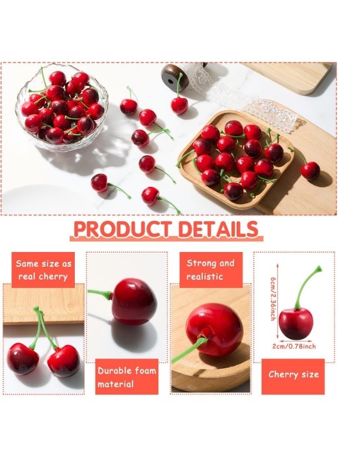 Arabest 50 Pieces Fake Cherries, Artificial Fruit Decorations, Red Simulation Cherry Fake Fruit Model for Party Decor, Home Kitchen, Cabinet , Photography Prop Cognitive Favors (Dark Red) - Image 2