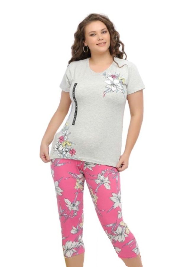 جنة بيجامة نسائية بأكمام قصيره وبنطلون برمودا صيفيه مصنوعه من القطن مقاسات كبيره