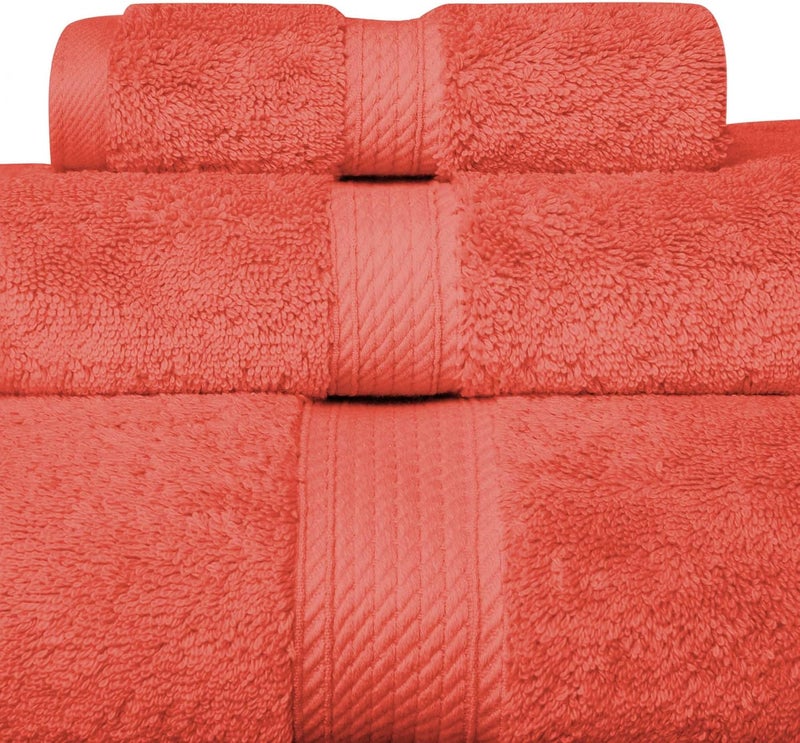 Superior Polished safe edge Solid Egyptian Cotton Towel Set, Hand Towel 20” x 30”, Bath Towel 30” x 55”, Washcloth 13” x 13”, Coral, 3-Pieces All season compatible build - Image 4