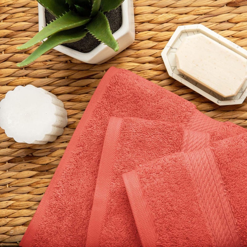 Superior Polished safe edge Solid Egyptian Cotton Towel Set, Hand Towel 20” x 30”, Bath Towel 30” x 55”, Washcloth 13” x 13”, Coral, 3-Pieces All season compatible build - Image 5
