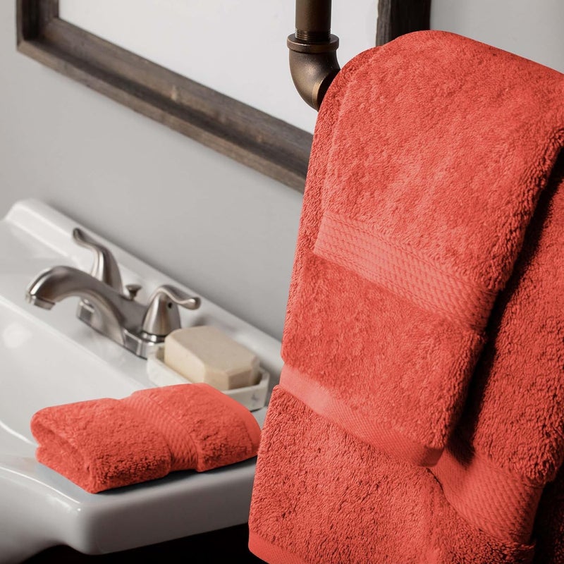 Superior Polished safe edge Solid Egyptian Cotton Towel Set, Hand Towel 20” x 30”, Bath Towel 30” x 55”, Washcloth 13” x 13”, Coral, 3-Pieces All season compatible build - Image 3