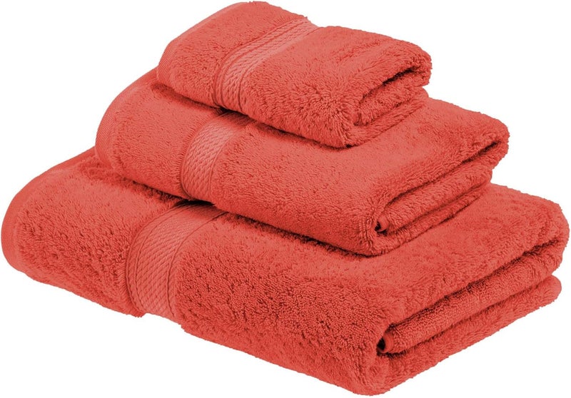Superior Polished safe edge Solid Egyptian Cotton Towel Set, Hand Towel 20” x 30”, Bath Towel 30” x 55”, Washcloth 13” x 13”, Coral, 3-Pieces All season compatible build - Image 2