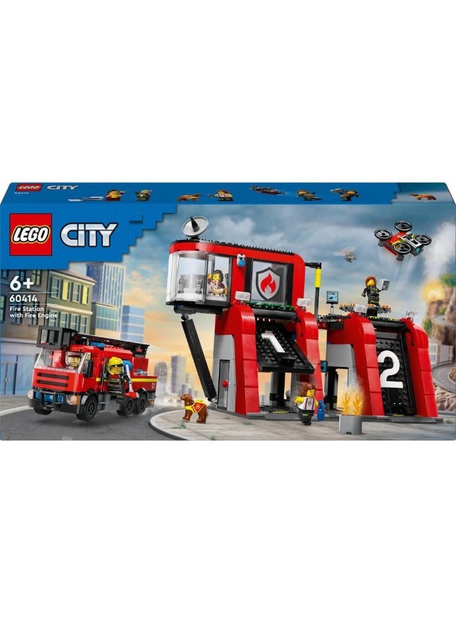 LEGO City Fire Station With Fire Engine Playset 60414 Building Toy Set (843 Pieces) - Image 2