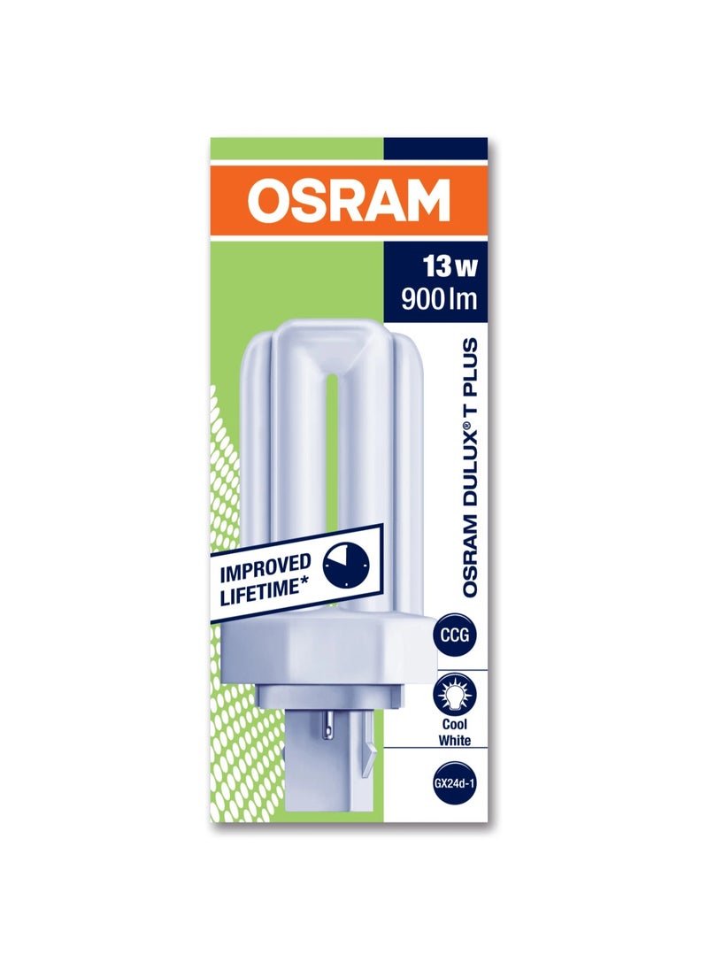 Osram - Osram Dulux T Compact fluorescent lamp 13W 830 Plus G24d, 3000k Warm White - Pack of 5 - Image 1
