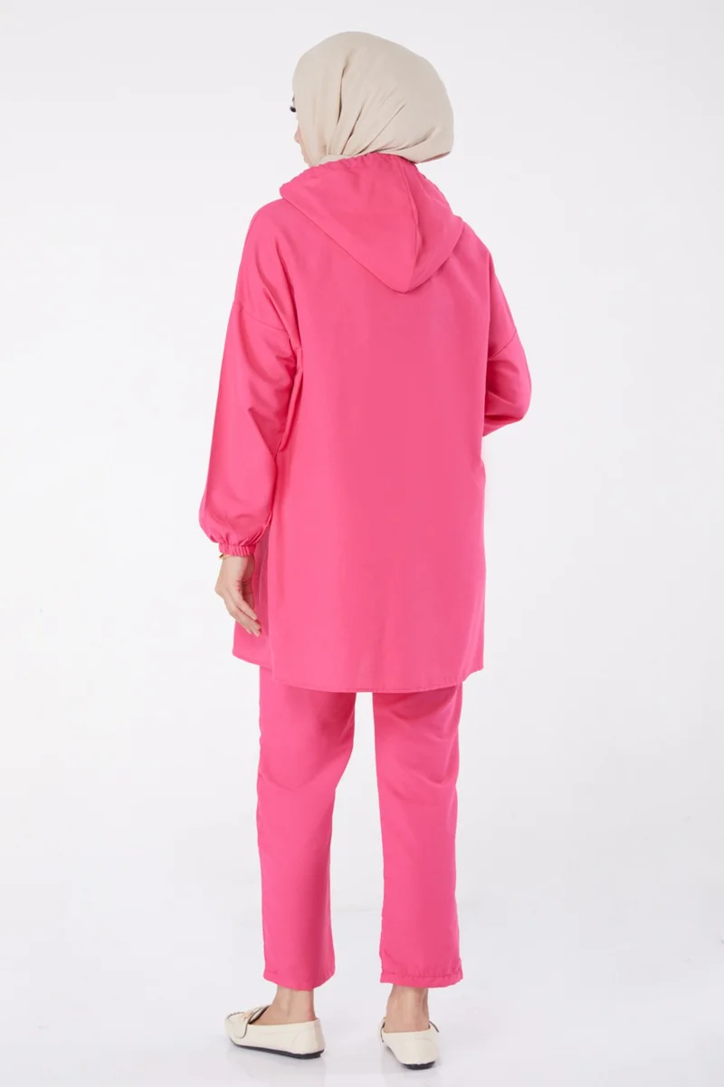 Tofisa Plain Hooded Collar Women's Fuchsia Tunic + Pants - 13020
