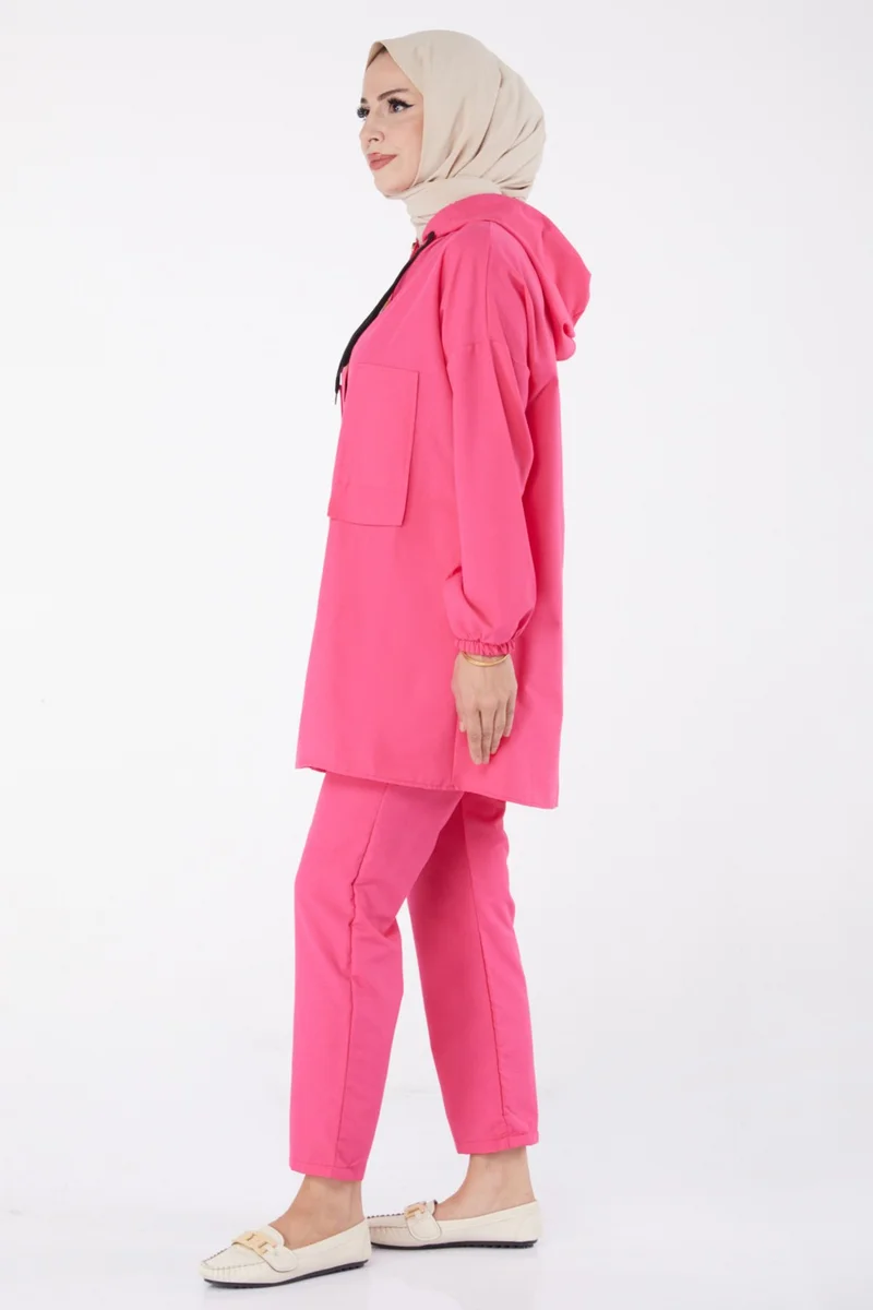 Tofisa Plain Hooded Collar Women's Fuchsia Tunic + Pants - 13020