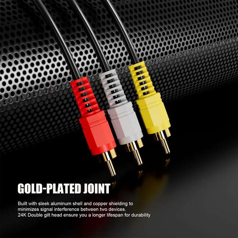 Eanetf RCA Cables, 3RCA Cable Audio Video 24K Gold Plated Connecting Audio Video Components AV Male to Male Cable for Home Theater amp, Stereo Systems (10ft-1pcs) - Image 3