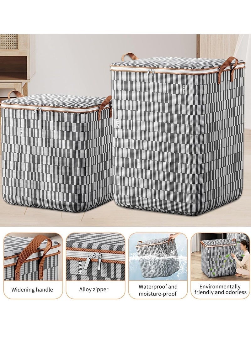 MLADEN Waterproof Dustproof Clothes Storage Bag, Extra Large Quilt Organizer with Reinforced Handles & Zipper, Houndstooth Foldable Container for Bedding, Blankets, Comforters（100L/140L) - Image 4