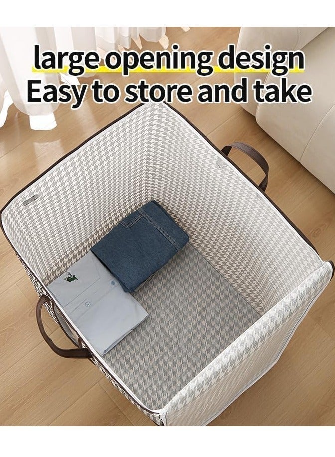 MLADEN Waterproof Dustproof Clothes Storage Bag, Extra Large Quilt Organizer with Reinforced Handles & Zipper, Houndstooth Foldable Container for Bedding, Blankets, Comforters（100L/140L) - Image 5