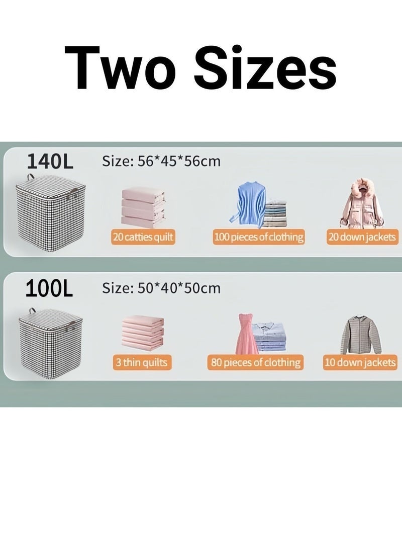 MLADEN Waterproof Dustproof Clothes Storage Bag, Extra Large Quilt Organizer with Reinforced Handles & Zipper, Houndstooth Foldable Container for Bedding, Blankets, Comforters（100L/140L) - Image 3