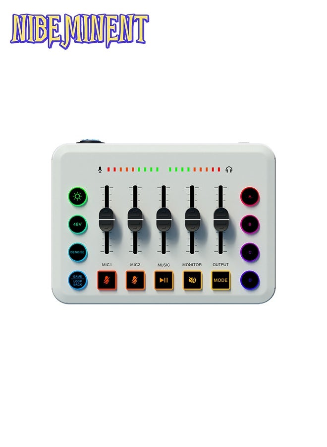 NIBEMINENT HD Gaming Audio Mixer Rechargeable Audio Interface RGB Mixer with XLR Mic Interface 48V Phantom Power for Podcast/Recording White - Image 1