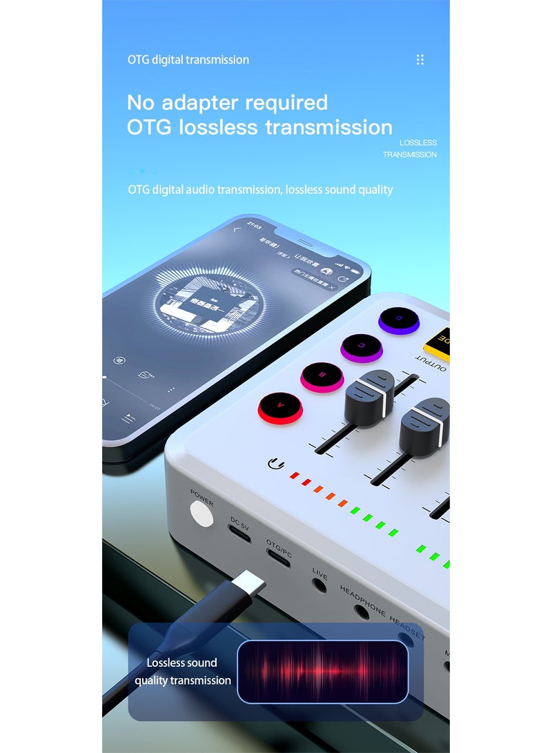 NIBEMINENT HD Gaming Audio Mixer Rechargeable Audio Interface RGB Mixer with XLR Mic Interface 48V Phantom Power for Podcast/Recording White - Image 3