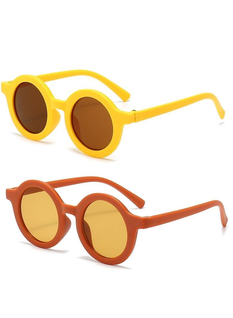 Kids Sunglasses, Retro Cute Round Sunglasses for Kids Girls Boys Sunnies UV400 Protection Sun Glasses, Flexible Frame for Girls Boys Age 2-10 Morandi Sunglasses Fashion Beach Holiday (Orange+Yellow) - Image 1