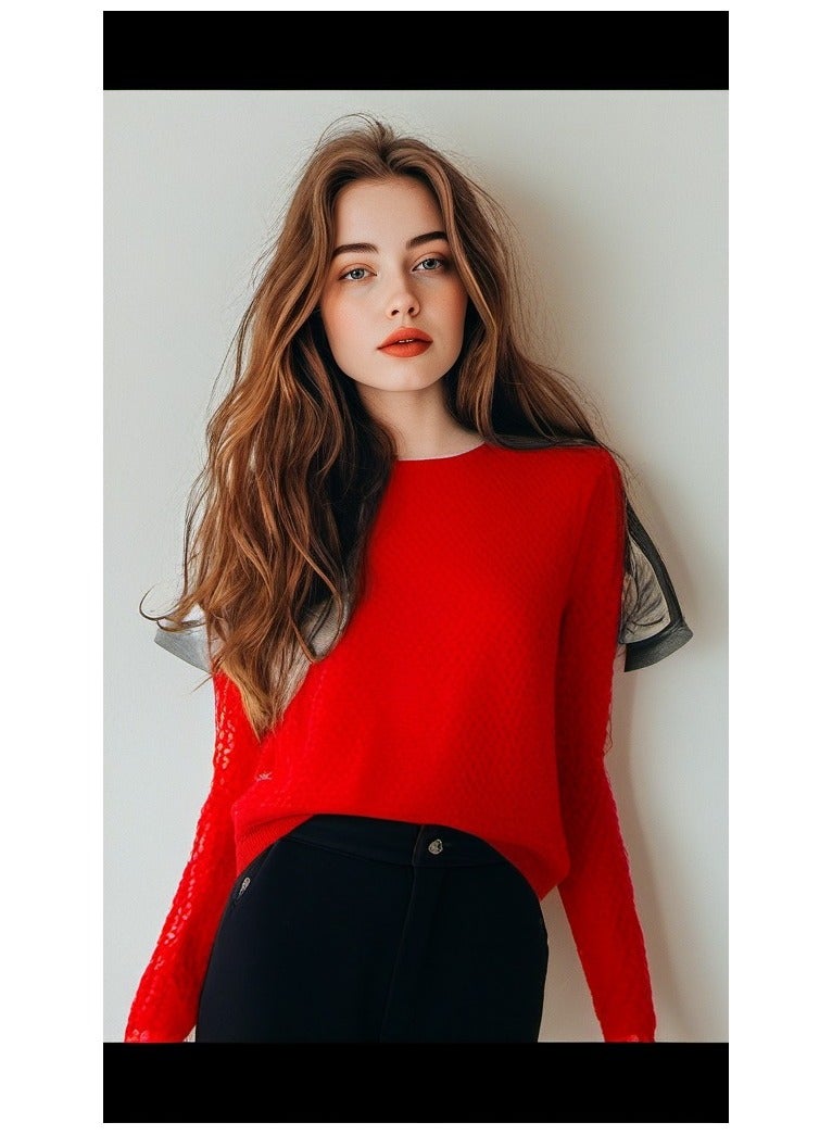 GUESS Guess Women Long Sleeve Red Pullover with Dantelle  - Small 