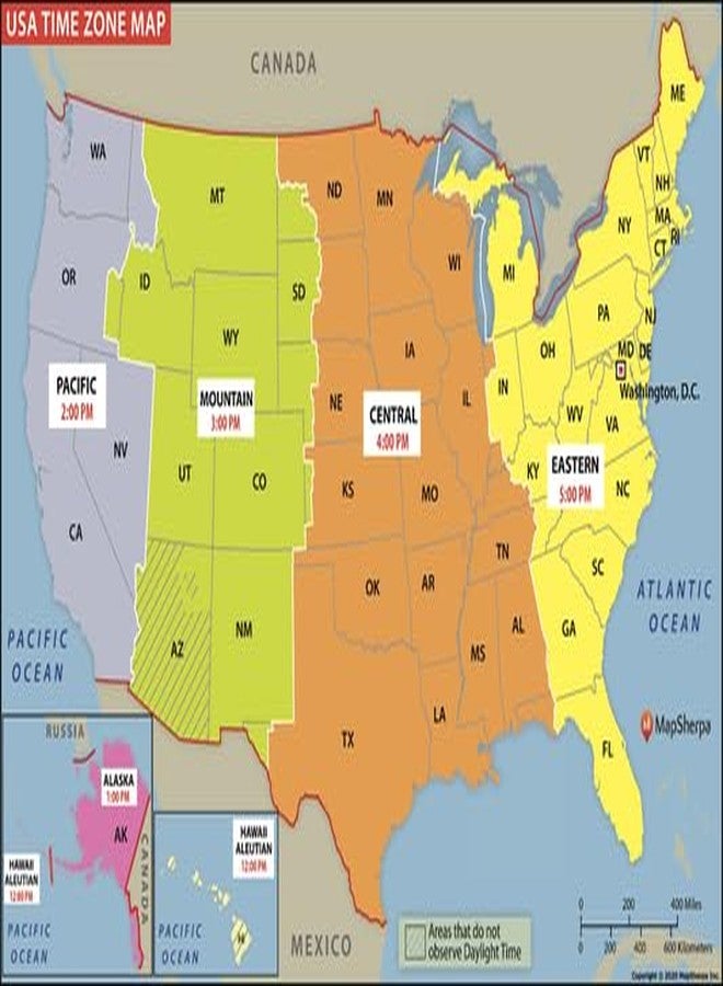 MapSherpa USA Time Zone Map - Compact - 24 x 16 inch Poster - Front Lamination - Image 3