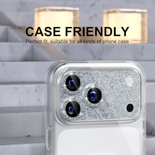 Choiche Compatible for iPhone 17 Pro Max Camera Lens Protector, Bling Camera Cover with 9H Tempered Glass Lens Screen Protector Metal Ring Decoration Accessories 6.9-inch (Glitter-Silver) - Image 4