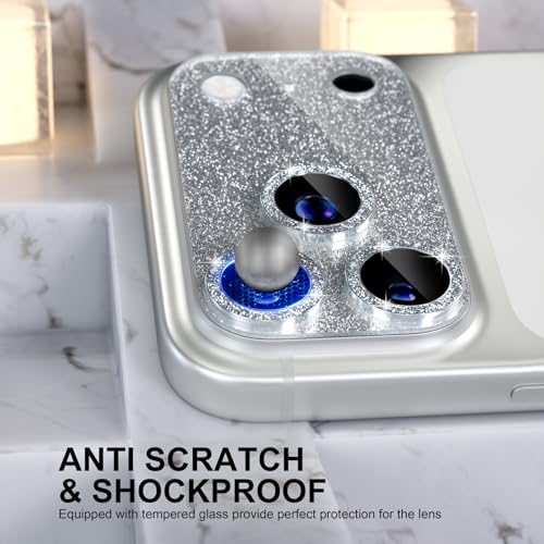 Choiche Compatible for iPhone 17 Pro Max Camera Lens Protector, Bling Camera Cover with 9H Tempered Glass Lens Screen Protector Metal Ring Decoration Accessories 6.9-inch (Glitter-Silver) - Image 3