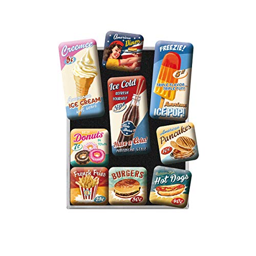 Nostalgic Art Nostalgic-Art Retro Fridge Magnets, 9 Pieces, American Diner – Gift idea for Diner Fans, Magnet Set for Notice Board, Vintage Design - Image 1