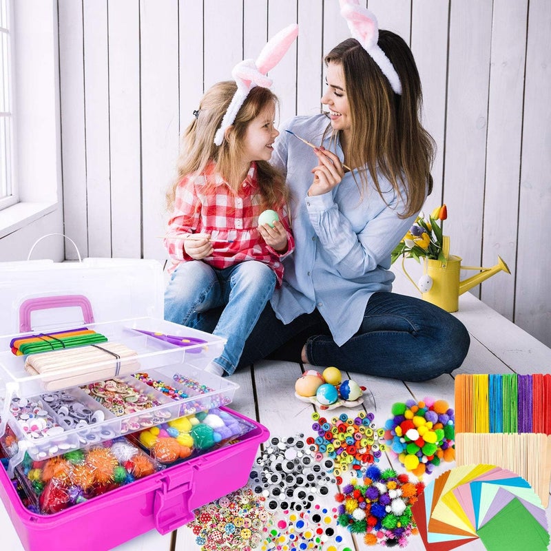 kortes Art and Craft Supplies for Kids, Toddler DIY Craft Art Supply Set Included Pipe Cleaners, Pom Poms, Feather, Folding Storage Box - All in One for Craft DIY Art Supplies, Rose Red - Image 5
