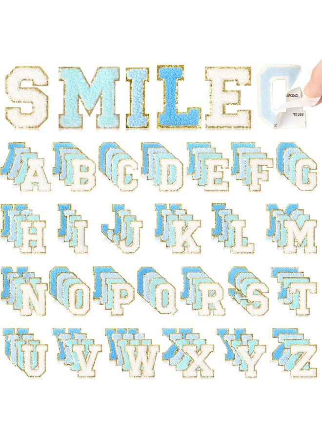 78PCS Alphabet Iron-On Patches, Towel Embroidery Appliques for Mending Clothes, Customizing Jackets, Backpacks, Clothing, DIY Craft Gifts for Girls (White, Denim Blue, Washed Blue)
