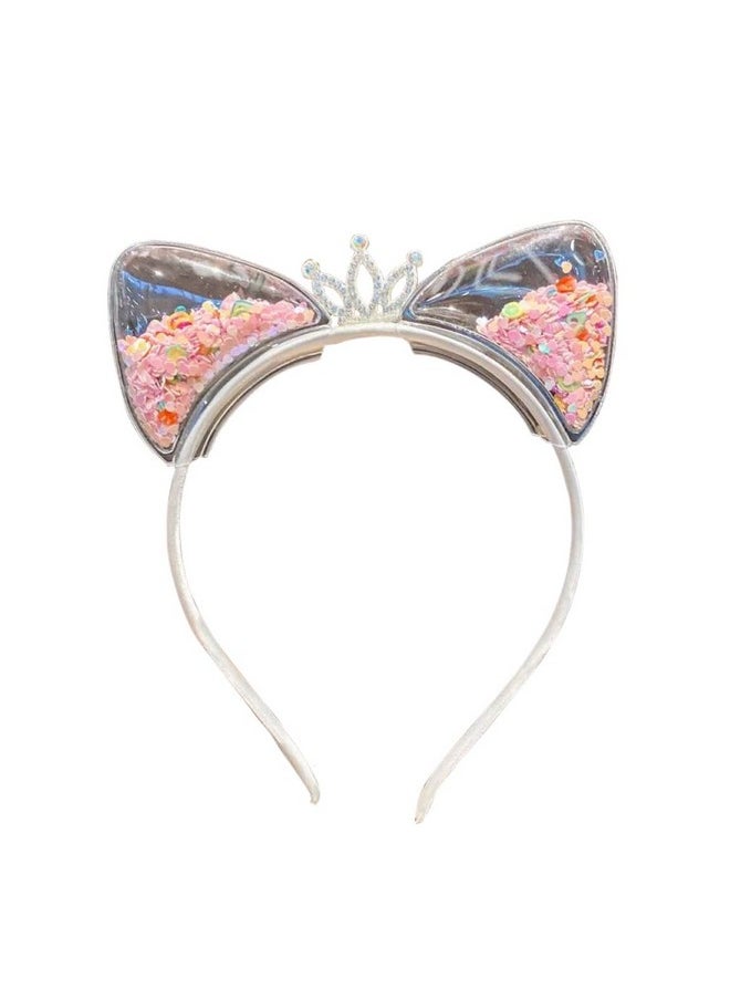 The Crafty Owl Glitter Cat Ear Hairband Hair Accessories For Party Festivals Events (White) 