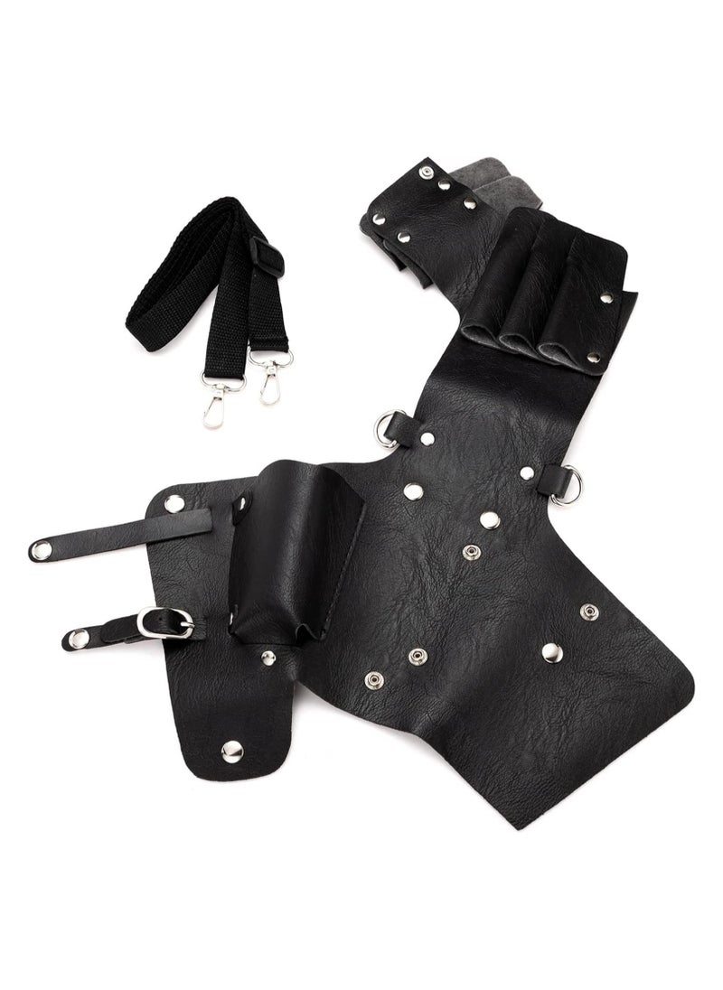 Generic Scissor Holster, Barber Hip Bag, Multi Pockets Hairdressing Scissors Comb Holster, Hair Stylist Tools Leather Pouch Bag with Waist Shoulder Belt, Professional Salon Hairdresser Belt Bag - Image 5
