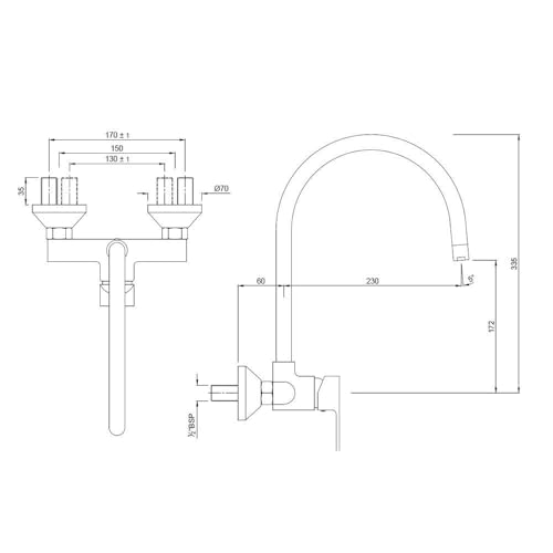 Jaquar Aria Single Lever Sink Mixer with Swinging Spout | Wall Mounted | Includes Connecting Legs & Wall Flanges - Image 2