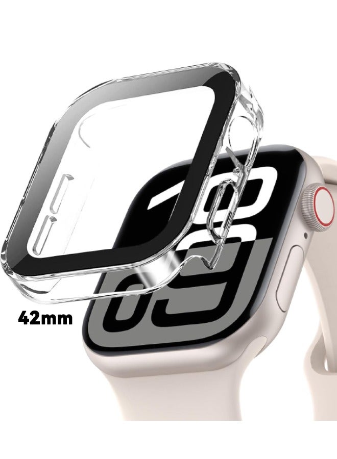 متوافق مع حافظة Apple Watch Series 10 مقاس 42 مم صلبة مع واقي شاشة من الزجاج المقوى، غطاء حافظة مقاوم للماء بتصميم فريد من نوعه من البولي كربونات، ملحقات تغطية كاملة لساعة iWatch 10 مقاس 42 مم، شفاف - Image 1