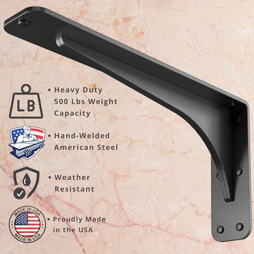 Starby Gladiator Series Solid Heavy Duty Welded 500 Lb Low Profile Granite Countertop Support Shelf Brackets Floating Shelf Discrete Slim 500 LB Capacity (2 Pack) (7" x 13" x 2.5") - Image 2