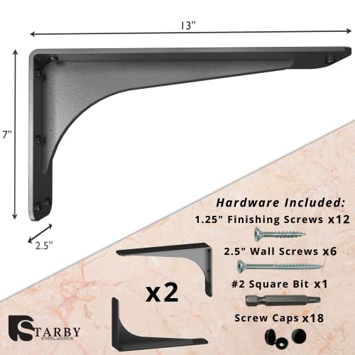Starby Gladiator Series Solid Heavy Duty Welded 500 Lb Low Profile Granite Countertop Support Shelf Brackets Floating Shelf Discrete Slim 500 LB Capacity (2 Pack) (7" x 13" x 2.5") - Image 3